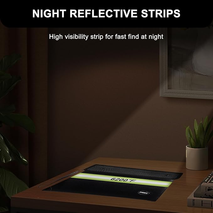 Fireproof Document Bag with Water Resistant Zipper,6200°F Heat Insulated Fire Proof Pouch with Soft Leather Hand Strap,Fire and Waterproof Envelope for Cash,Documents,Jewelry