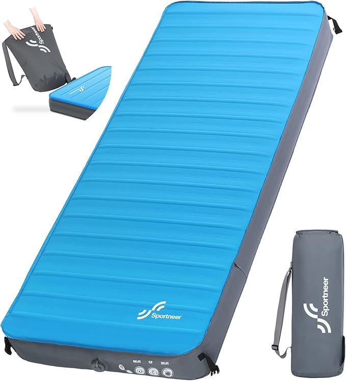 Sportneer Sleeping Pad for Camping: 4" Ultra-Thick Air & Foam Camping Mattress with 10 R Value, 4-Season Large Size 78" x 30" Self-Inflating Sleeping Pad for Camp/Travel/Car/Tent, Easy to Inflate