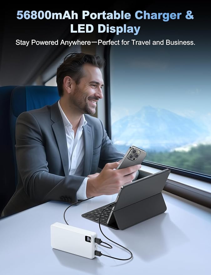 Portable Charger Power Bank 56800mAh Battery Pack-22.5W Fast Charging with USB C & LED Display, 3 Outputs High Capacity Portable Power Bank for iPhone 16/15/14/13 Series, Samsung, iPad etc