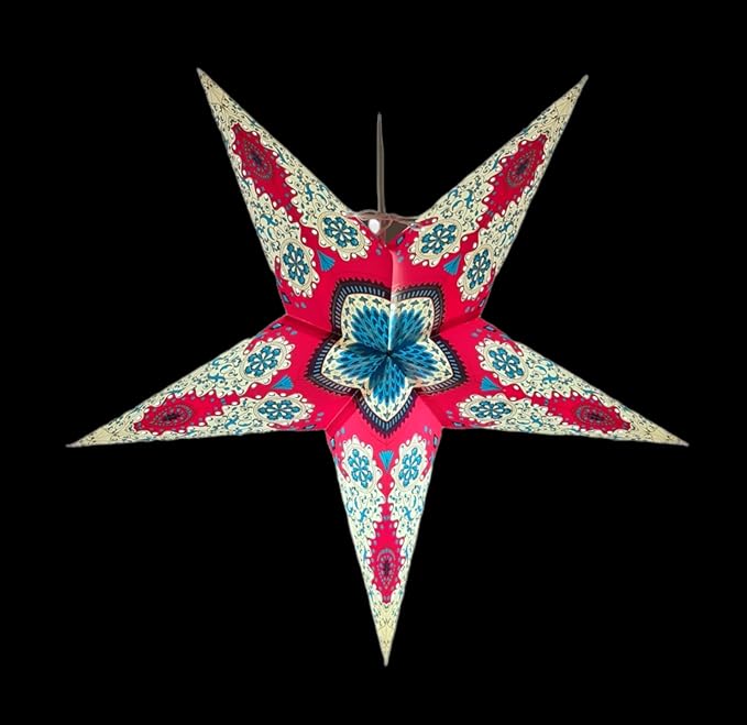 Lantern Lampshade Paper Star Light Shades Large 60cm Star Hanging Decorations for Christmas Wedding Home Decoration Birthday Party (Glitter White, Red, Blue)