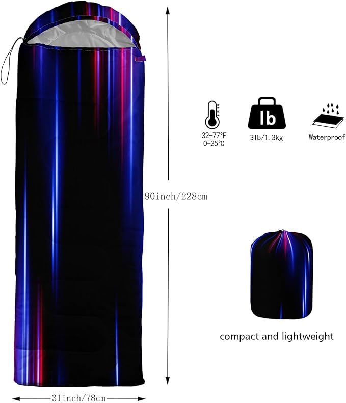 QOOMO Camping Sleeping Bags,3 Season Warm & Cool Weather,Lightweight,Waterproof Sleeping Bags for Adults & Kids,Traveling,and Outdoors,Camping Gear Equipment