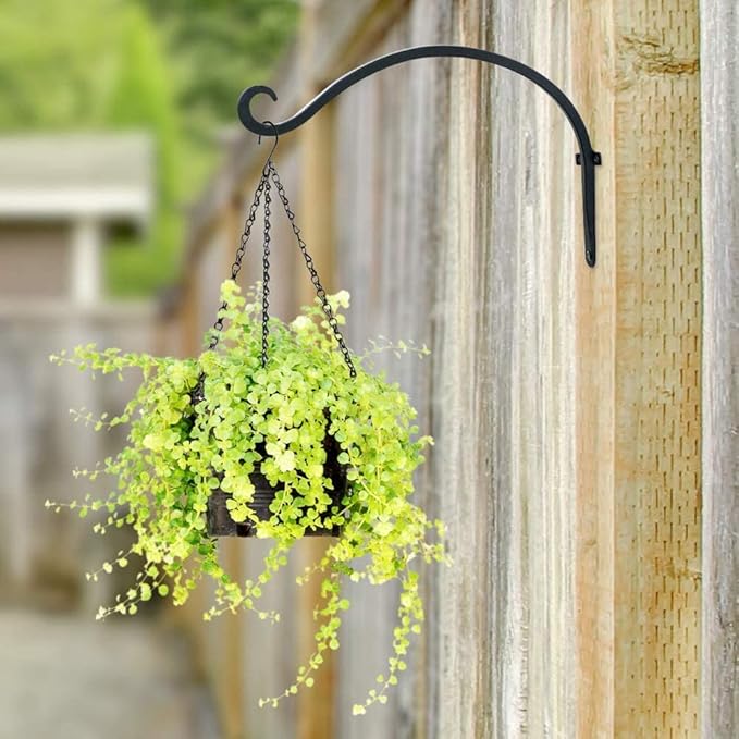 AJART Hanging Plant Hanger Outdoor: 12-Inch Metal Bird Feeder Wall Hooks - 4 Pieces Black Plant Bracket Hook for Hanging Flower Baskets