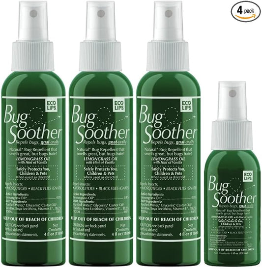 Bug Soother Spray (3, 4oz) - Natural Mosquito, Gnat & Insect Deterrent & Repellent with Essential Oils - 100% DEET-Free Safe for Adults, Babies, Pets, & Environment - Made in USA - Includes 1 oz