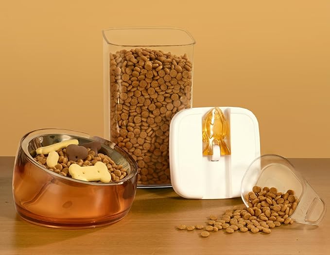 Felli Flip Tite Pet Food Container with Airtight Lids, BPA FREE Acrylic Canister with Paw Bone Fish Flip Top Handles for Cat Dog Kibble Treats Storage, Keep Fresh (Pet Collection Nest-L3pk)