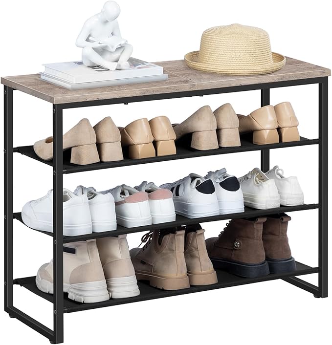 HOOBRO Shoe Rack, 4 Tier Shoe Storage Organizer with 3 Oxford Fabric Shelves and Top Panel, Holds 12-16 Pairs of Shoes for Entryway and Closet, Industrial, Greige BG47XJ01G1