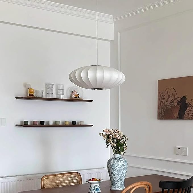 White Fabric Lantern Pendant Light,Adjustable Height Ceiling Hanging Lamp,Minimalist Dining Table Light,Japanese Style Pendant Lamp for Living Room Bedroom