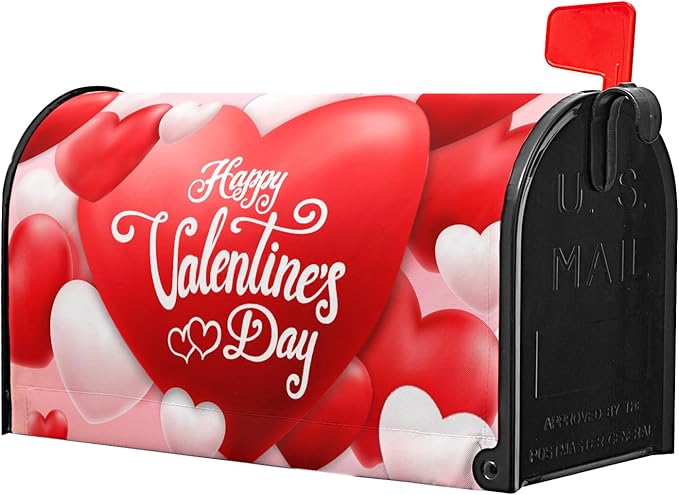 Happy Valentine's Day Magnetic Mailbox Cover - Red and Pink Love Heart Design - Standard Size 21x18 Inch for Home Outdoor Garden Decorations