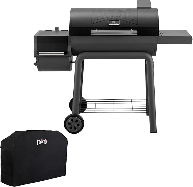 30'' Outdoor Charcoal Grills with Cover, BBQ Grill with Offset Smoker and Side Table, 832 Sq. In. Heavy-Duty for Outdoor Backyard, Patio and Parties, Black