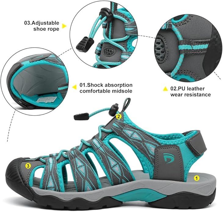 Dannto Women's Sport Hiking Sandals Closed Toe Outdoor Athletic Walking Sandal Lightweight Summer Water Shoes