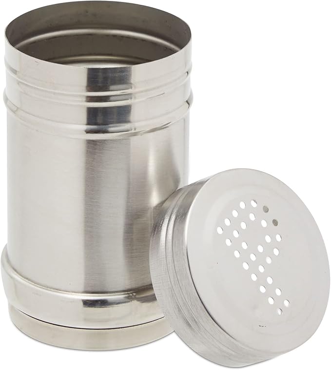 2 oz Stainless Steel Metal Salt and Pepper Shakers Set for Kitchen, Dinner Table, Cooking, Travel, Refillable, Perforated "S" and "P" Caps (3.5 in)