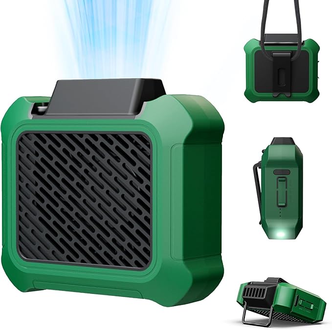 Portable Waist Fan, Personal Clip on Fan Rechargeable Hands-Free Hanging Neck/Desk Fans with 3-Speed Settings & LED Light, Small Wearable Cooling Belt Shirt Fans for Camping Travel Outdoors