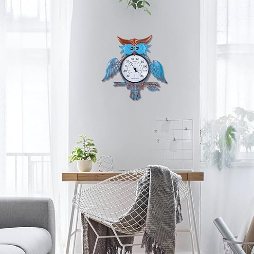 Indoor Outdoor Thermometer, Owl Wall-Mounted Thermometer Waterproof for Patio Garden Yard & Living Room, No Battery Needed