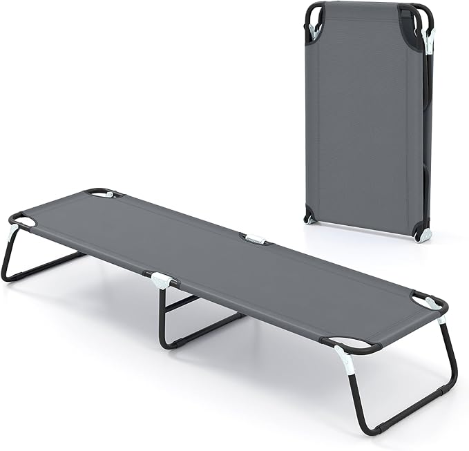 Goplus Folding Camping Cot, Heavy Duty Collapsible Foldable Camping Bed for Adults Kids with Non-Slip Foot Pad, Indoor Outdoor Portable Sleeping Cot for Hiking, Camping, Fishing