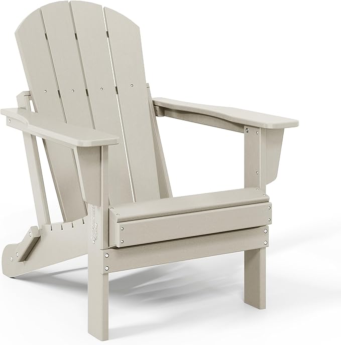 WestinTrends Malibu HDPE Outdoor Patio Folding Poly Adirondack Chair, Sand