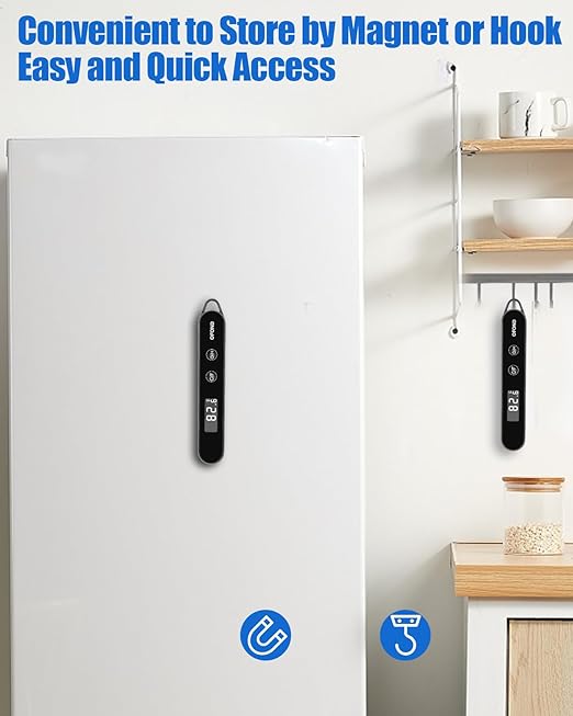 Meat Thermometer Digital for Cooking and Grilling,Instant Read Food Thermometer with Battery,Folding Accurate Probe Kitchen Thermometer for BBQ,Backlit LCD,Store by Magnet and Hook (Black)