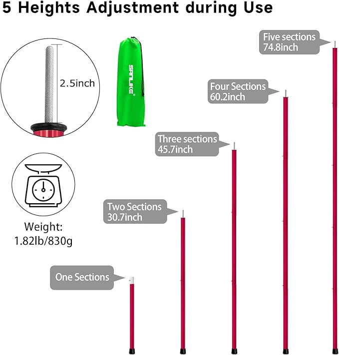 SAN LIKE Aluminum Tent Poles for Tarp - 75inch Adjustable Collapsible Poles for Awnings, Canopy, Rain Fly, Shelter - 2 Sets (5 Sections)