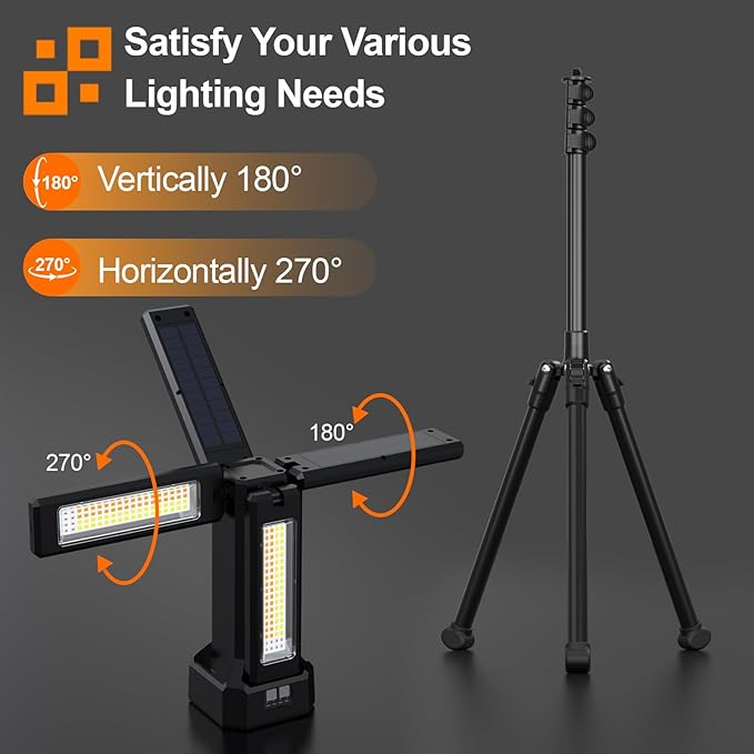 13200mAh Rechargeable Solar Work Light with Folding Stand and Carrying Bag, AODOO 8000 Lumen Cordless Camping Light, White/Warm/Nature White/RED(SOS) with Detachable Tripod