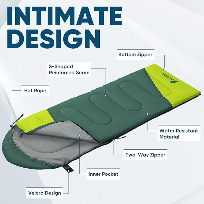 PTEROMY Sleeping Bags for Adults, Lightweight Water Resistant Backpacking Camping Sleeping Bag for Warm Cold Weather, Camping Essentials for Hiking Outdoor Travel