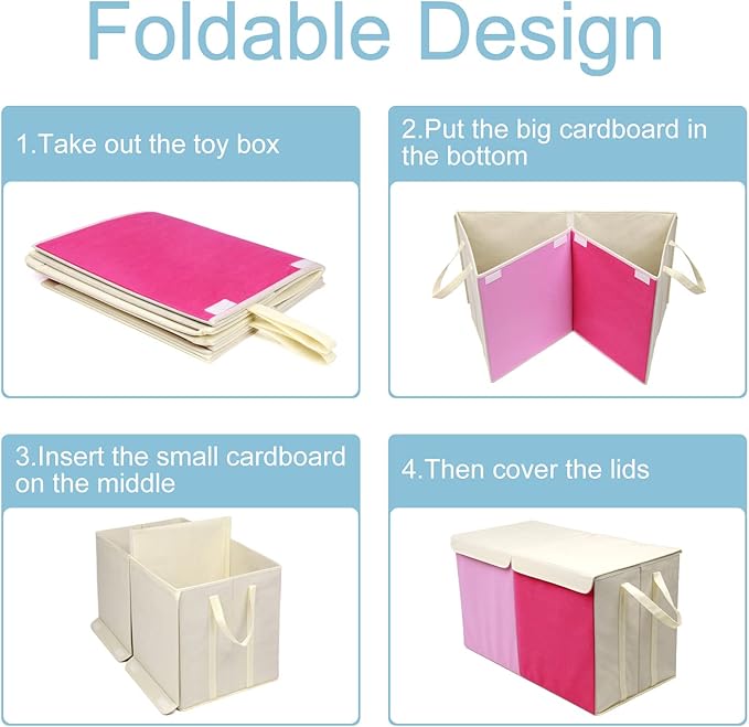 Toy Box Chest, Collapsible Sturdy Storage Bins with Lids, Extra Large Kids Toy Storage Organizer Boxes Bins Baskets for Kids, Boys, Girls, Nursery Room, Playroom, Closet (Pink)