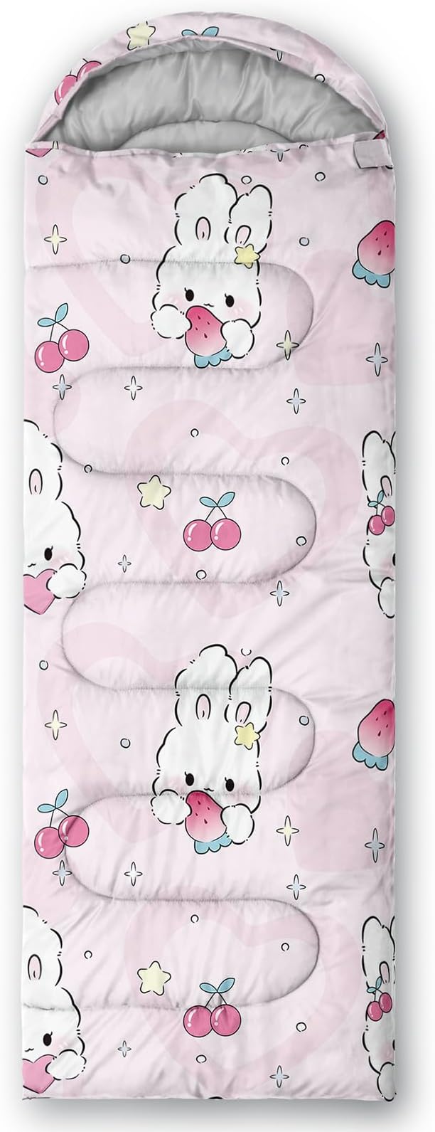 AILONEN Pink Lovely Rabbit Sleeping Bag for Girls Kids Adults,Warm and Cool Weather,Lightweight,Waterproof Backpacking,Cartoon Flowers Printed Bunny Sleeping Bag for Camping