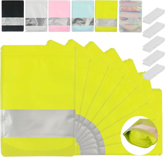 200 Pcs Mylar Bags for Food Storage 6x9 Mylar Bag with Window, Foil Stand Up Resealable Bags for Food, Smell Proof Bag Freeze Dried Candy Packaging Sealable Pouch Jewelry Bracelet Pouch Green