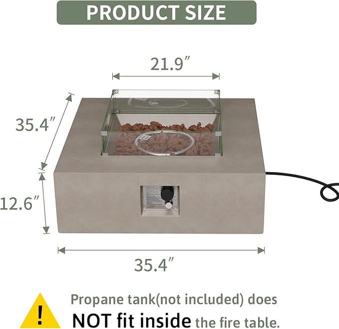 COSIEST Square Outdoor Sandstone Propane Fire Pit w Wind Guard, CSA Certified, 50,000 BTU Stainless Steel Burner, 35-inch, Free Lava Rocks and Rain Cover, Tank Outside, Metal Lid (Gray)