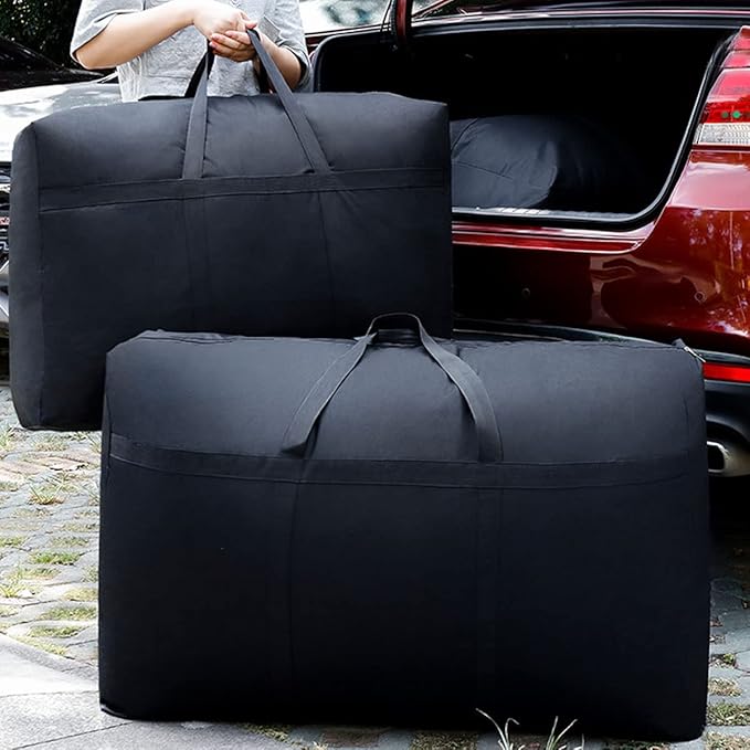Canvas Extra Large Storage Bags Duffle Bags Organizer Bags for Space Saving Moving Storage (180L, Black)