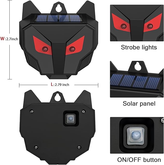 4 Pack Solar Deer Repellent Outdoor, Skunk Repellent for Yard, Squirrel Repeller Devices with Red Lights, Waterproof Wild Nocturnal Animals, Cat, Wolf, Hawk, Coyote, Fox, Raccoon, Snake, Rabbit