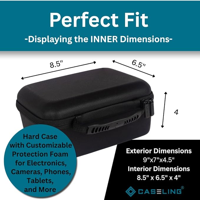 Hard Case With Customizable Protective Foam - Interior: 8.5" x 6.5" x 4" - Lightweight Hard Shell Case for Electronics, Cosmetic, Makeup & More - EVA