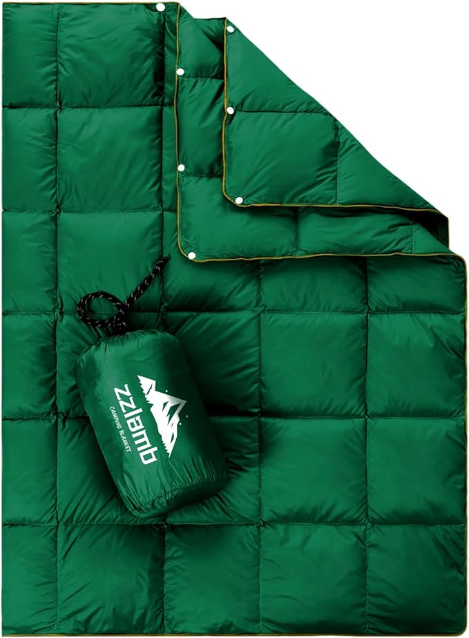 zzlamb Puffy Down Camping Blanket Water-Repellent, Down Throw Travel Blanket Portable for Outdoor, Light Warm Quilt for Couch Plane Car Theater Stadium Picnic RV Backpacking Hammock