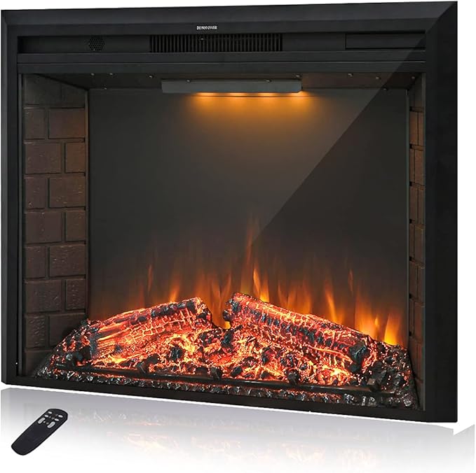 50'' Electric Fireplace Insert, Retro Recessed Fireplace Heater with Fire Cracking Sound, Remote Control & Timer, 750/1500W, Black