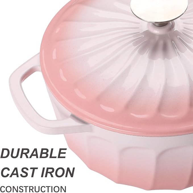 Enameled Cast Iron Dutch Oven with Lid, 3 QT Dutch Oven Pot for Bread Baking, Heavy Duty Cast Iron Pot for Braising, Cook, Bake, Oven Safe across All Cooktops (Gradient Pink,3 QT)