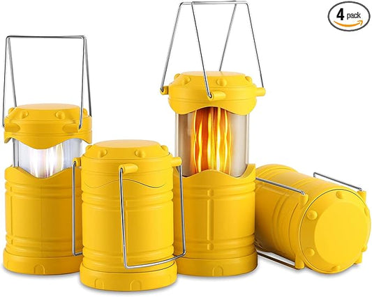 Lichamp 4 Pack LED Camping Lanterns, Collapsible Flameless Candles Tea Lights, Portable Battery Powered Camping Lights Emergency Supplies Kit, Yellow