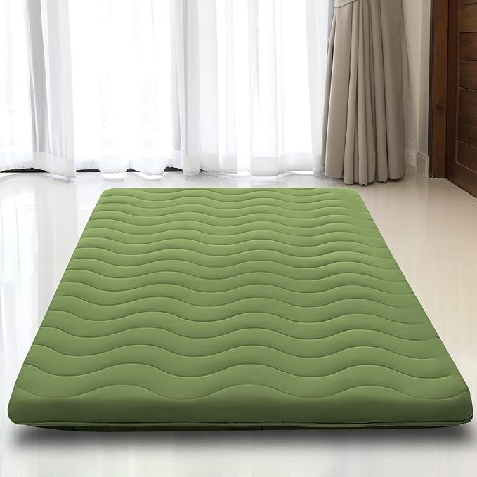Japanese Floor Mattress, 100% High Density Comfortable Foam, 4" Thicken Foldable Mattress Tatami Mat Sleeping Pad, Ideal for Comfort and Support, Kids Floor Lounger Pillow Bed Sofa, Green, Twin