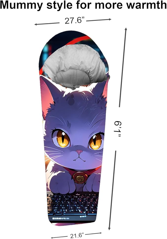 Mummy Style 32 – 59F Kids Sleeping Bag with Pillow Sleeve, Full Scale Digital Printing Unicorn, Mermaid, Kitty or Puppy, Lightweight, Ideal for Camping, Sleepover, Boys, Girls, Youth and Toddlers