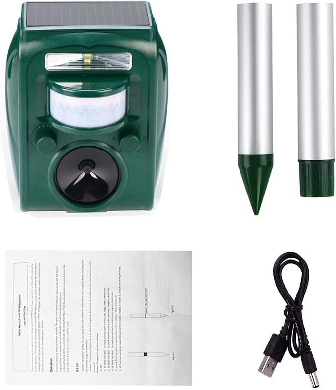 Ultrasonic Pest Repellent,Solar Animal Repeller,Outdoor Cat Repellent,Bird Repellent,Deer Repellent.Dog,Raccoon,Squirrel Repellent,Motion Activated LED Flashing Light Alarm Sound Animal Repeller