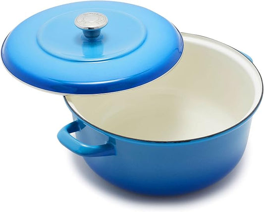 Merten & Storck 7QT Round Dutch Oven Casserole Pot with Lid, European Crafted Enameled Iron Stockpot, Induction & All Cooktops, Braising, Stews, Roasting, Slow Cooking, Sourdough, Caribbean Blue