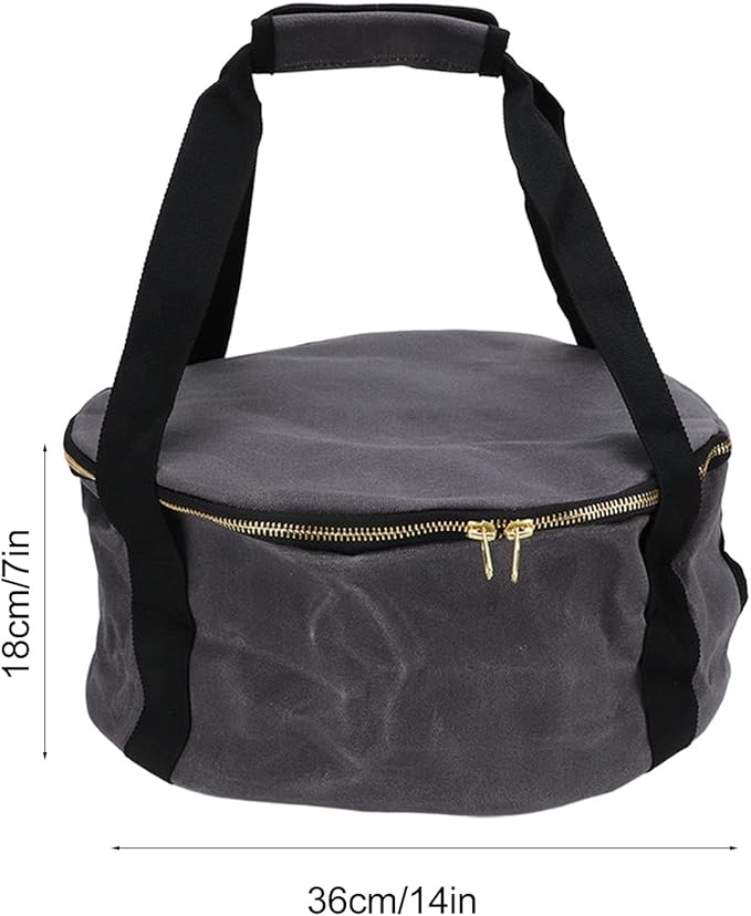 Pans Storage Bag, Dustproof Canvas Zipper Cooker Frying Pan Tableware Storage Bag Organizer with Strap for Outdoor Camping Hiking