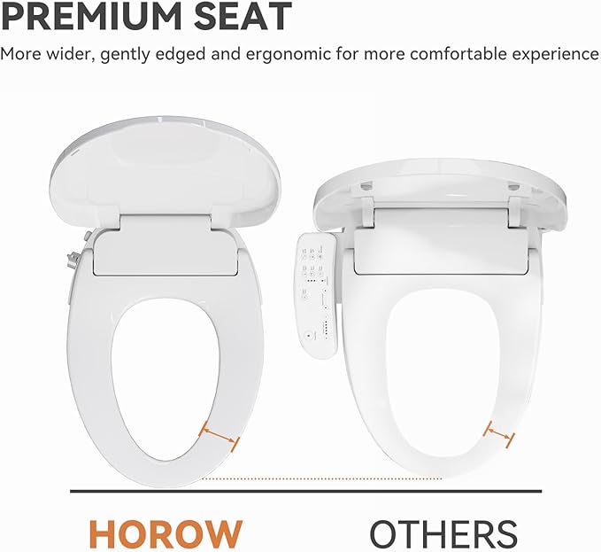 HOROW T0338W One Piece Toilet with Non-Electric Bidet Toilet Seat, Elongated ADA Chair Height Toilets with Adjustable Nozzles Seat, Powerful Dual Flush & Soft Closing Seat Include, MAP 1000g, White