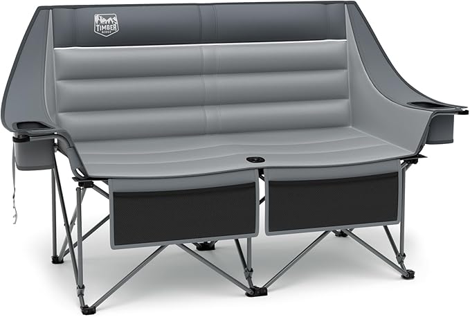 Timber Ridge Double Camping Chair, Heavy Duty Outdoor Folding Camp Couch, Loveseat Camping Chairs Perfect for Campsites, Patio/Lawn, Soccer Games or Other Youth Sports, Supports 600 lbs