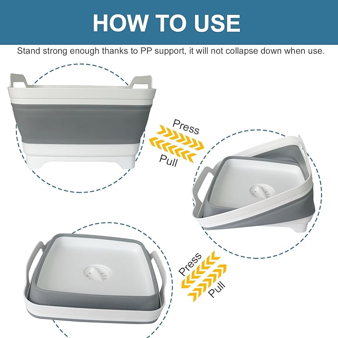 2 Pack Foldable Dish Tub-2 * 9L Dishpan for Washing Dish Tub-Foldable Wash Basin Bucket Portable Sink-Multiuse Collapsible Sink Tub Wash Dish Basin(Grey+Green)