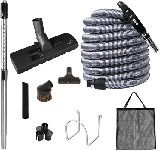 Ovo Central Vacuum Standard Accessories Kit, With 30ft Low-Voltage hose, ON/OFF Switch Control at the handle, 12’’ Combo brush and accessories, For hard surfaces and carpets
