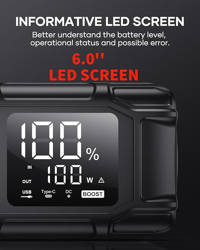 FLYLINKTECH Car Battery Jump Starter, 8000A Peak 26800mAh Jump Start Battery Pack(for All Gas or up to 12L Diesel),12V Jump Box with PD65W Fast Charging and 600 Lumen LED Light