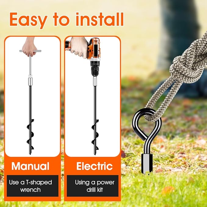 Ground Anchors 16 Pack Screw in Heavy Duty Ground Anchors,Tent Stakes for Camping Tent, Trampoline, Canopies, Carports, Sheds, Swing Sets, Black Anti-Rust Coating for High Wind (16 x 14“)