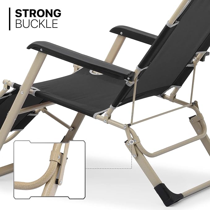 MoNiBloom Patio Folding Lounge Chair Set of 2 Outdoor Lawn Folding Lounge Reclining Lounger Chairs for Poolside Backyard Beach and Camping, 330lbs Capacity