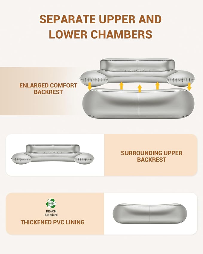 KingCamp Double Inflatable Couch with Electric Air Pump, 2-Person Camping Sofa with Eco PVC Liner, Footrest, Pegs, Repair Kit & Quick-Fill Pump for Outdoor, Tent, Travel
