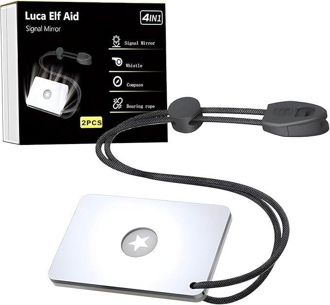 Signal Mirror 2 x 3 Inch, Military Grade Survival Mirror, 3 in 1 Hiking Camping Mirror with Compass and Whistle for Outdoor Adventure Emergency SOS Small Mirror