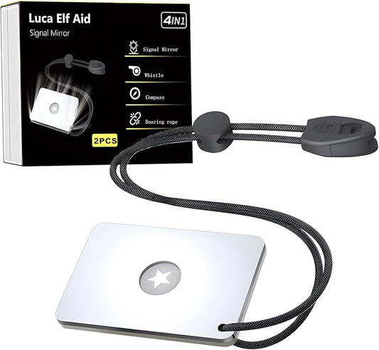 Signal Mirror 2 x 3 Inch, Military Grade Survival Mirror, 3 in 1 Hiking Camping Mirror with Compass and Whistle for Outdoor Adventure Emergency SOS Small Mirror