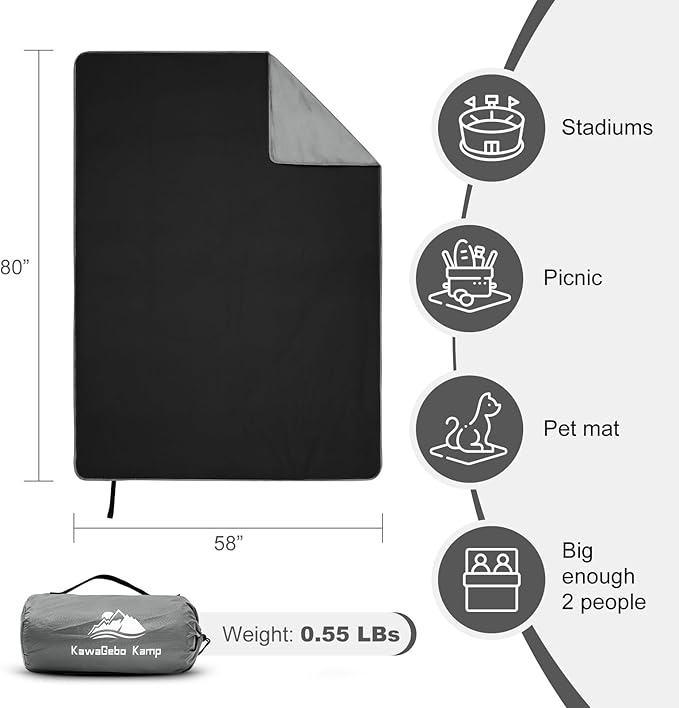 Fleece Waterproof Outdoor Blanket, Windproof Stadium Blanket for Camping, Picnics, and Sports Stay Dry and Comfortable 80"x58"