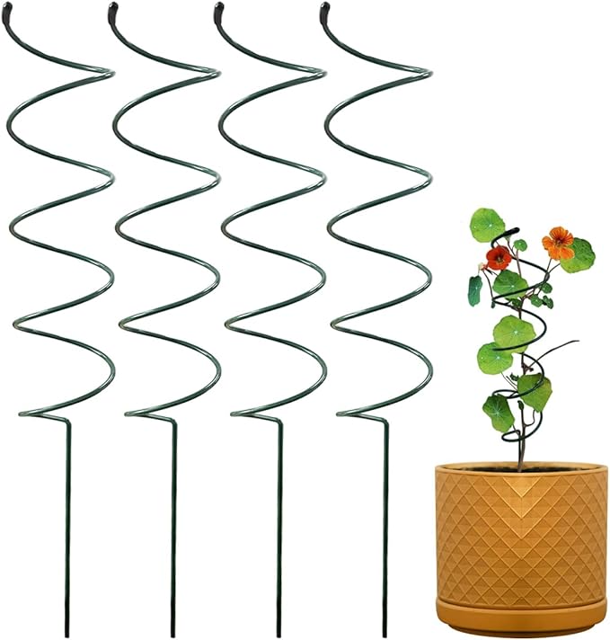 4Pack Spiral Tomato Stakes Plant Trellis ，Indoor Metal Wire Garden Trellis ，Small Climbing Leaf Shape Trellis for Garden Potted Plant